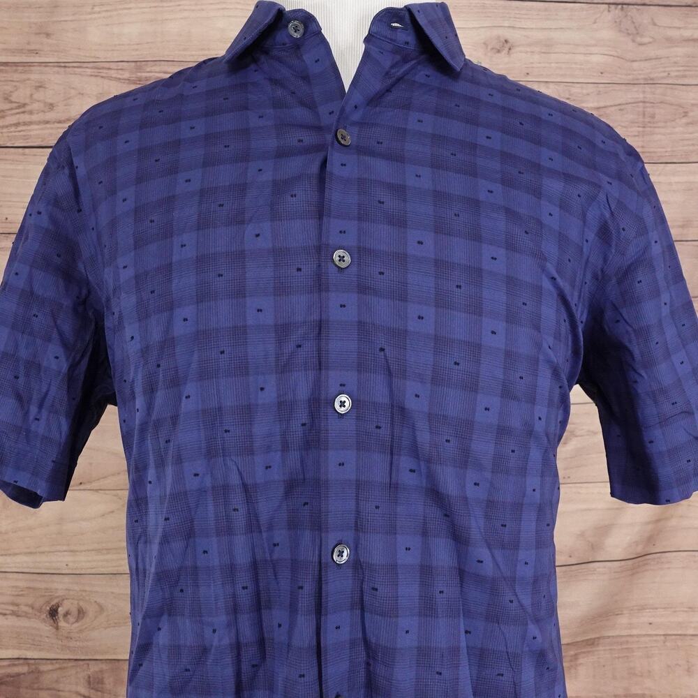 Zachary Prell Shirt Mens XL Blue Short Sleeve Button Front Cotton Plaid‎ Casual